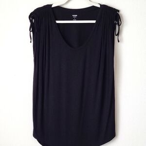 Express Draw Cord Shoulder Tee Shirt Black Scoop Neck Sleeveless Size M